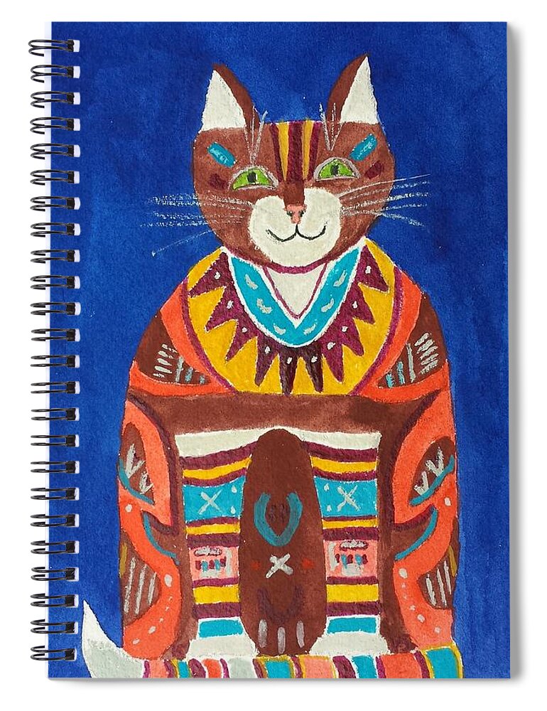 Blue Spiral Notebook featuring the painting Huey Cat by Vera Smith