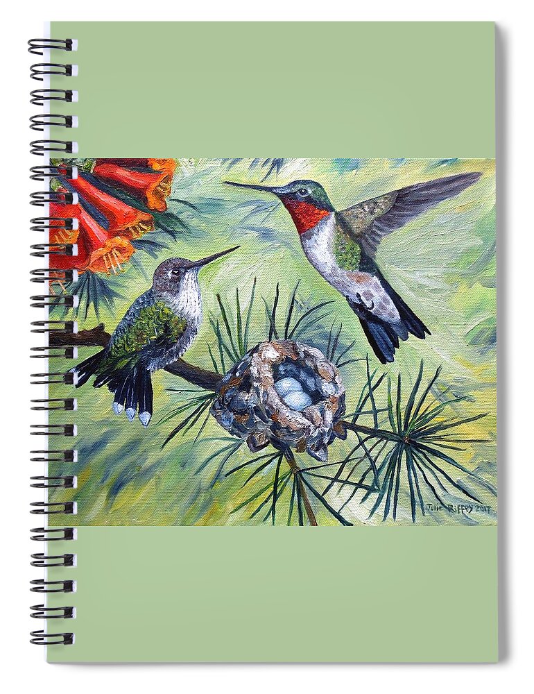 Hummingbirds Spiral Notebook featuring the painting Hummingbird Family by Julie Brugh Riffey