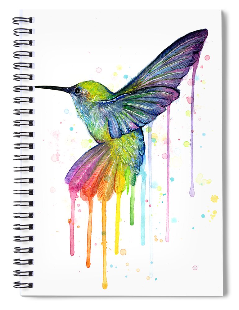 Hummingbird Spiral Notebook featuring the painting Hummingbird of Watercolor Rainbow by Olga Shvartsur
