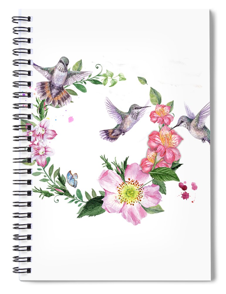 Hummingbirds Spiral Notebook featuring the photograph Hummingbird Wreath in Watercolor by Lynn Bauer