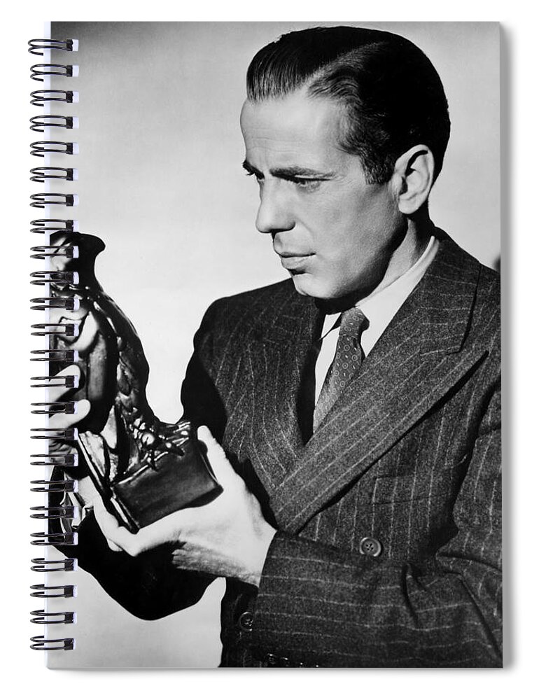 Humphrey Bogart Holding Falcon The Maltese Falcon 1941 Spiral Notebook featuring the photograph Humphrey Bogart holding falcon The Maltese Falcon 1941 by David Lee Guss