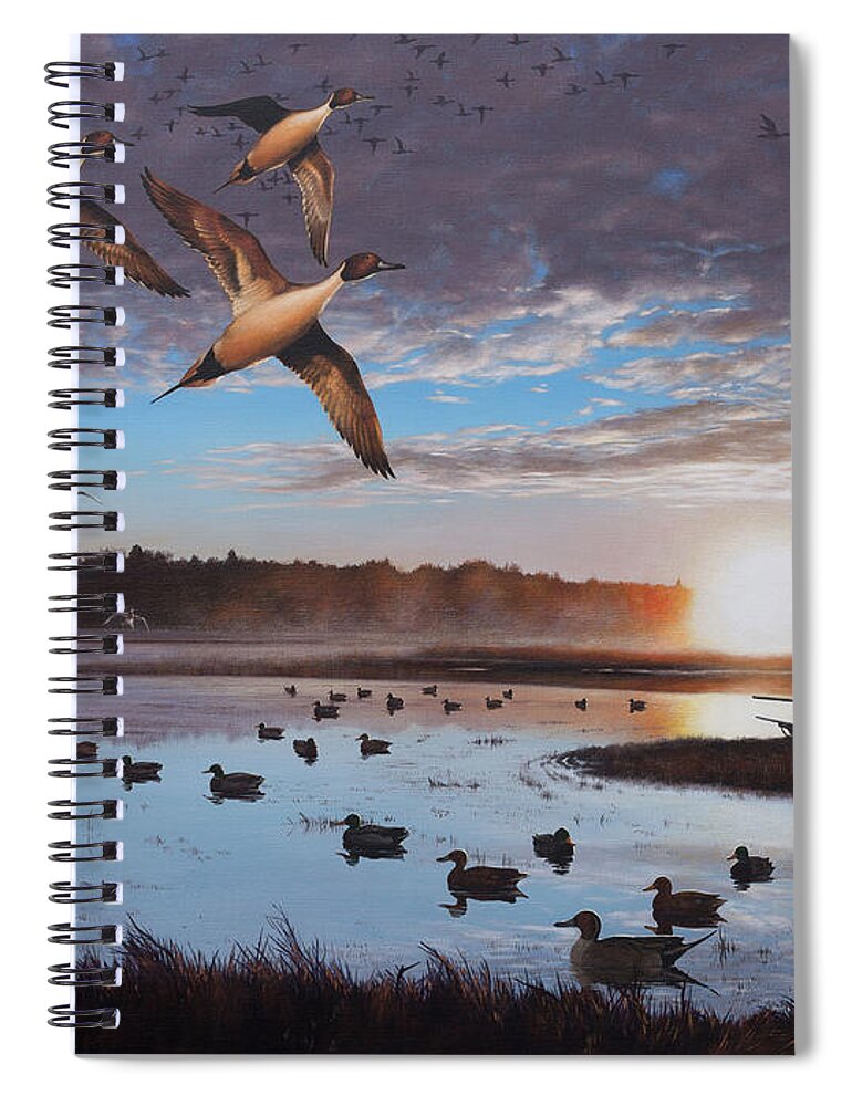 Duck Hunting Spiral Notebook featuring the painting Humphrey Farm Pintails by Glenn Pollard