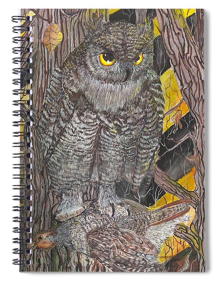 Owl Spiral Notebook featuring the painting Hunting Owl by Darren Cannell