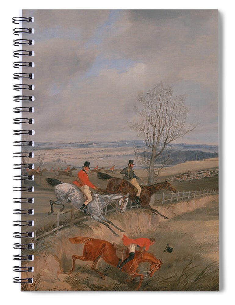 19th Century Art Spiral Notebook featuring the painting Hunting Scene - Drawing the Cover by Henry Thomas Alken