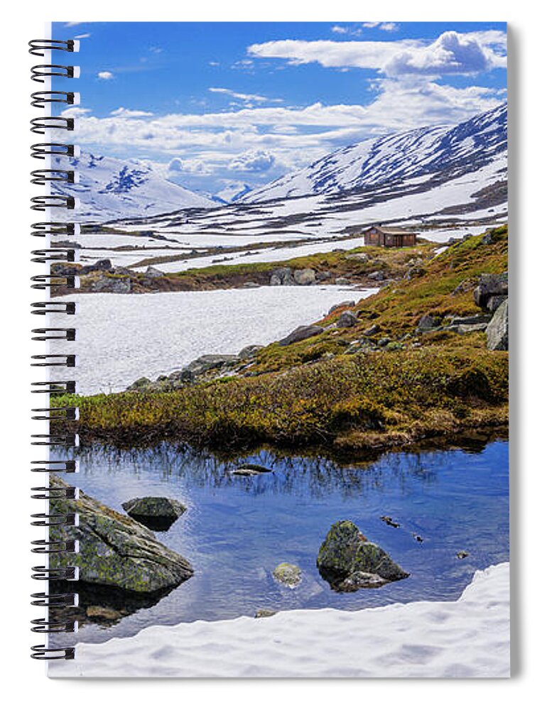 Oppland Spiral Notebook featuring the photograph Hut in the mountains by Dmytro Korol