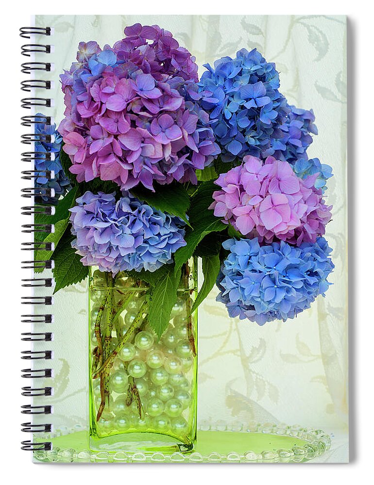 Jigsaw Spiral Notebook featuring the photograph Hydrangeas and Pearls by Carole Gordon