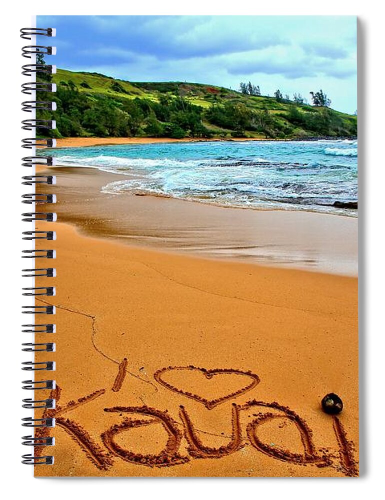 Beach Spiral Notebook featuring the photograph I Love Kauai by DJ Florek