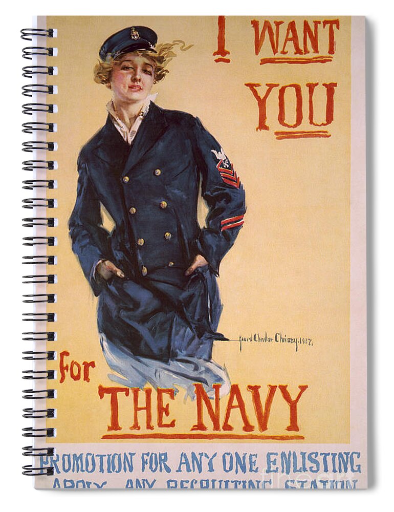 I Spiral Notebook featuring the painting I want you for the Navy patriotic vintage poster art by Vintage Collectables