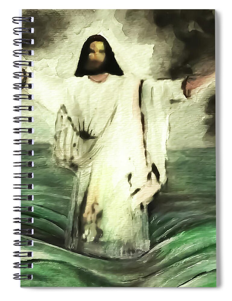 Jesus Walking On Water Spiral Notebook featuring the painting I AM Will Calm Your Sea by Hazel Holland