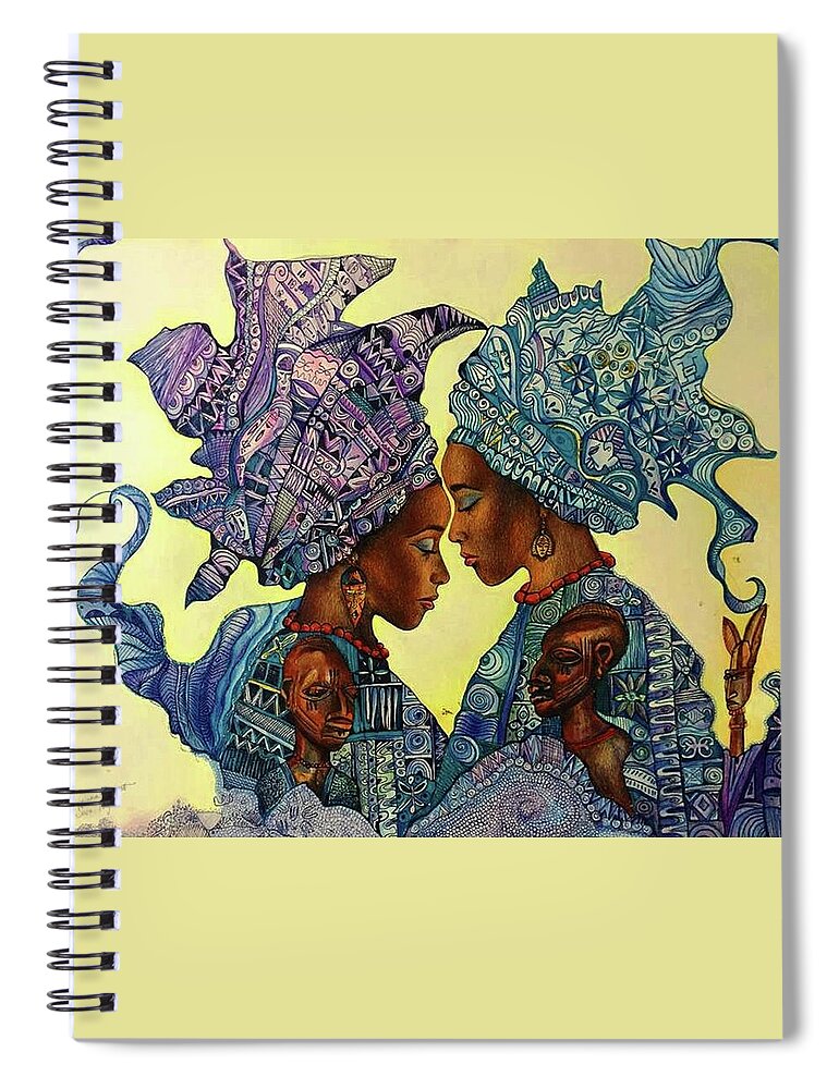 Ibeji Yoruba Spiral Notebook featuring the drawing Ibeji by Bernadett Bagyinka