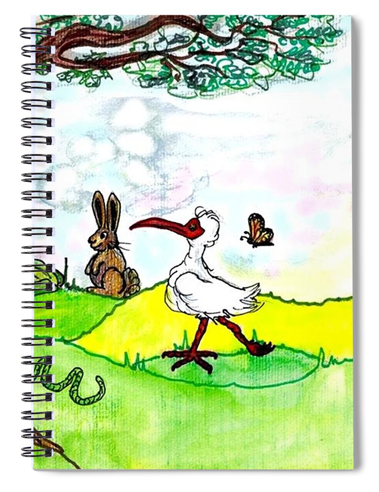 Ibis Spiral Notebook featuring the drawing Ibis and friends listening by Carol Allen Anfinsen