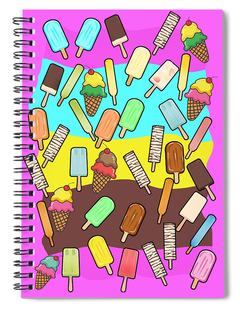 Ice Cream  Spiral Notebook featuring the mixed media Ice Cream Treats Illustration by Gravityx9 Designs