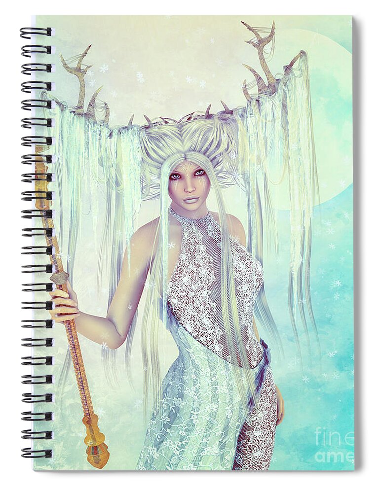 3d Spiral Notebook featuring the digital art Ice Moon Princess by Jutta Maria Pusl
