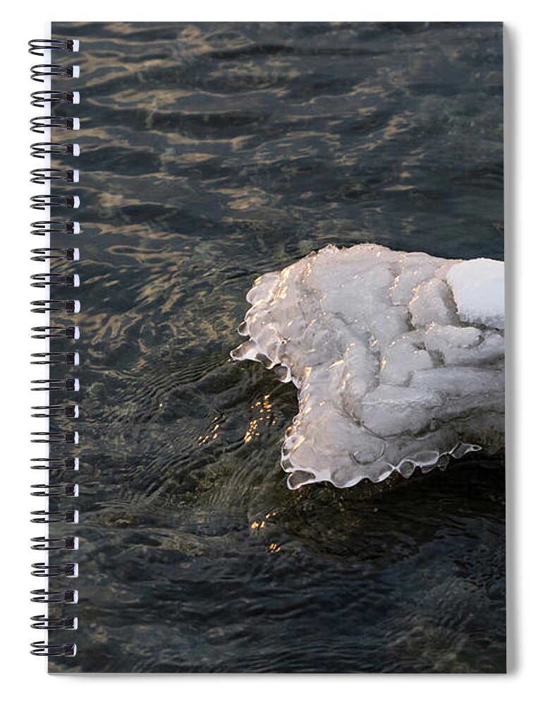 Icy Island Spiral Notebook featuring the photograph Icy Island - Drifting Solo on Silky Grays by Georgia Mizuleva