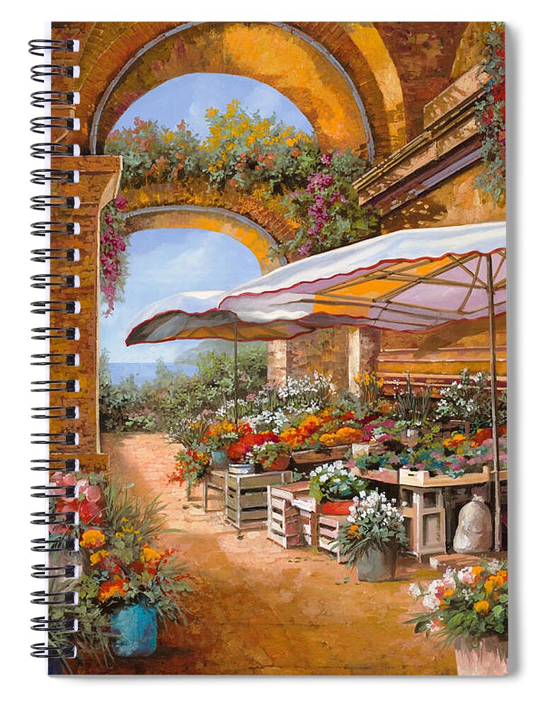 Market Spiral Notebook featuring the painting Il Mercato Sotto Le Arcate by Guido Borelli