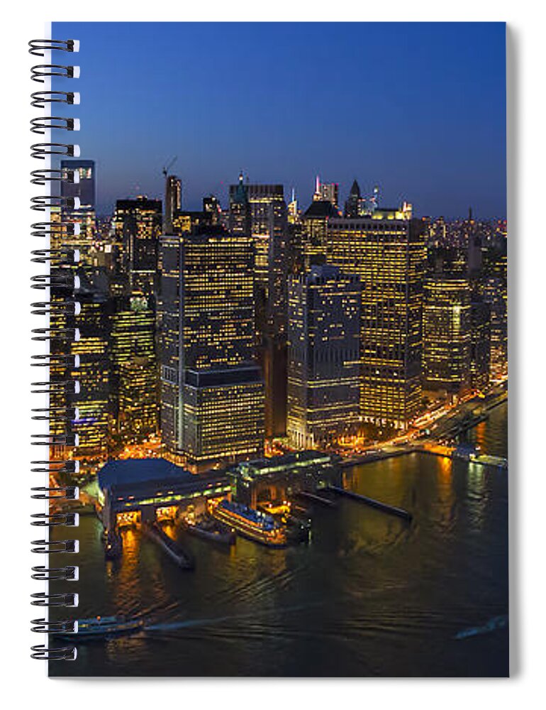 Aerial View Spiral Notebook featuring the photograph Illuminated Lower Manhattan NYC by Susan Candelario