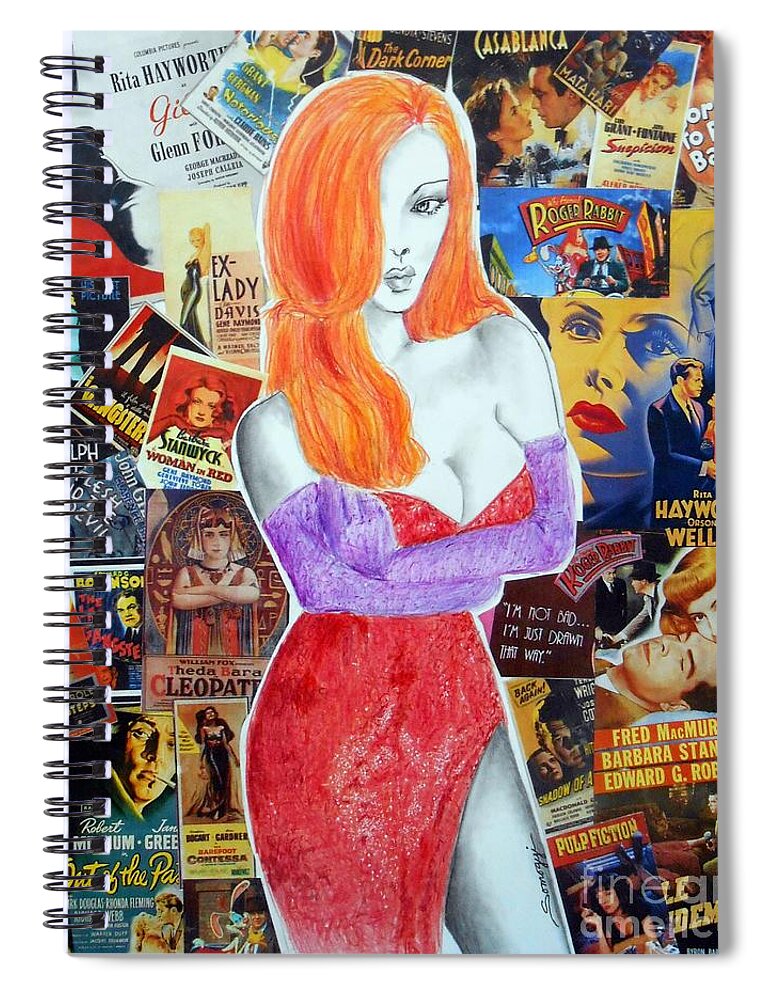 Jessica Rabbit Spiral Notebook featuring the mixed media I'm Just DRAWN That Way-- Jessica Rabbit Portrait by Jayne Somogy