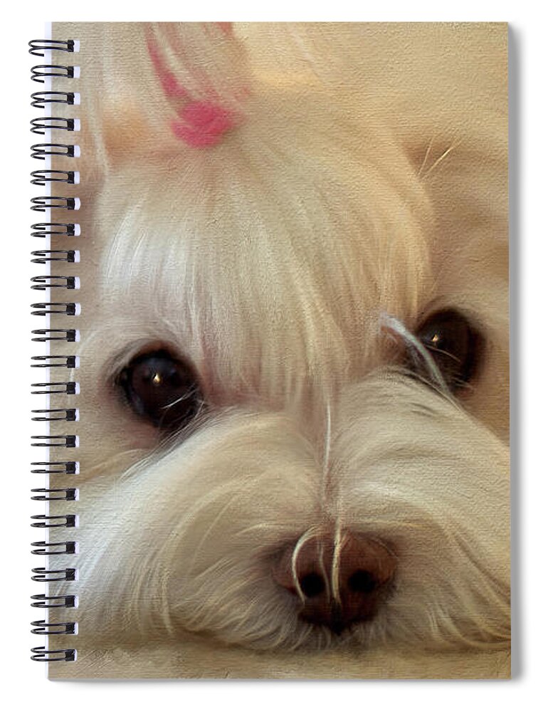 Maltese Spiral Notebook featuring the digital art I'm Listening by Lois Bryan