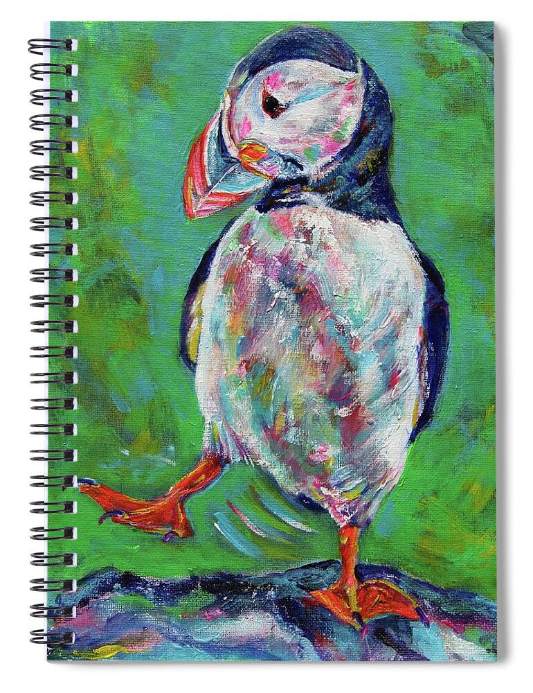 Puffin Spiral Notebook featuring the painting I'm so excited Puffin by Karin McCombe Jones