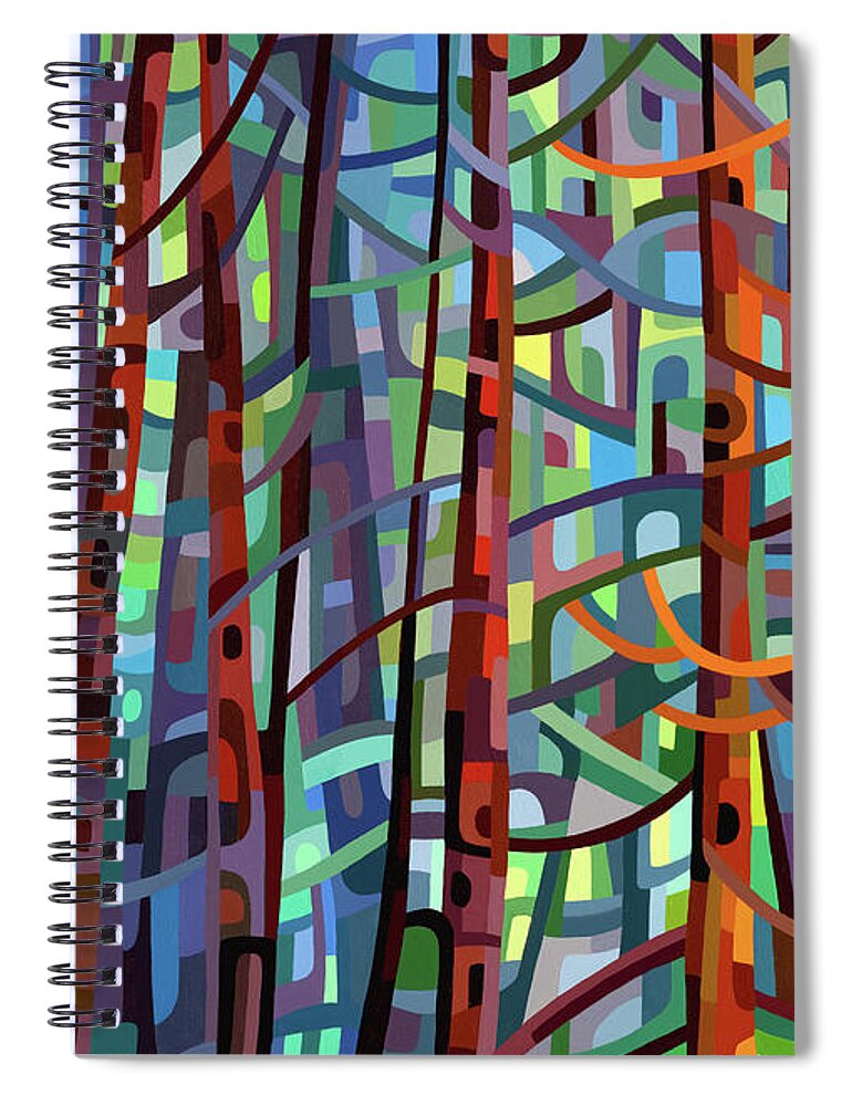  Spiral Notebook featuring the painting In a Pine Forest - crop by Mandy Budan