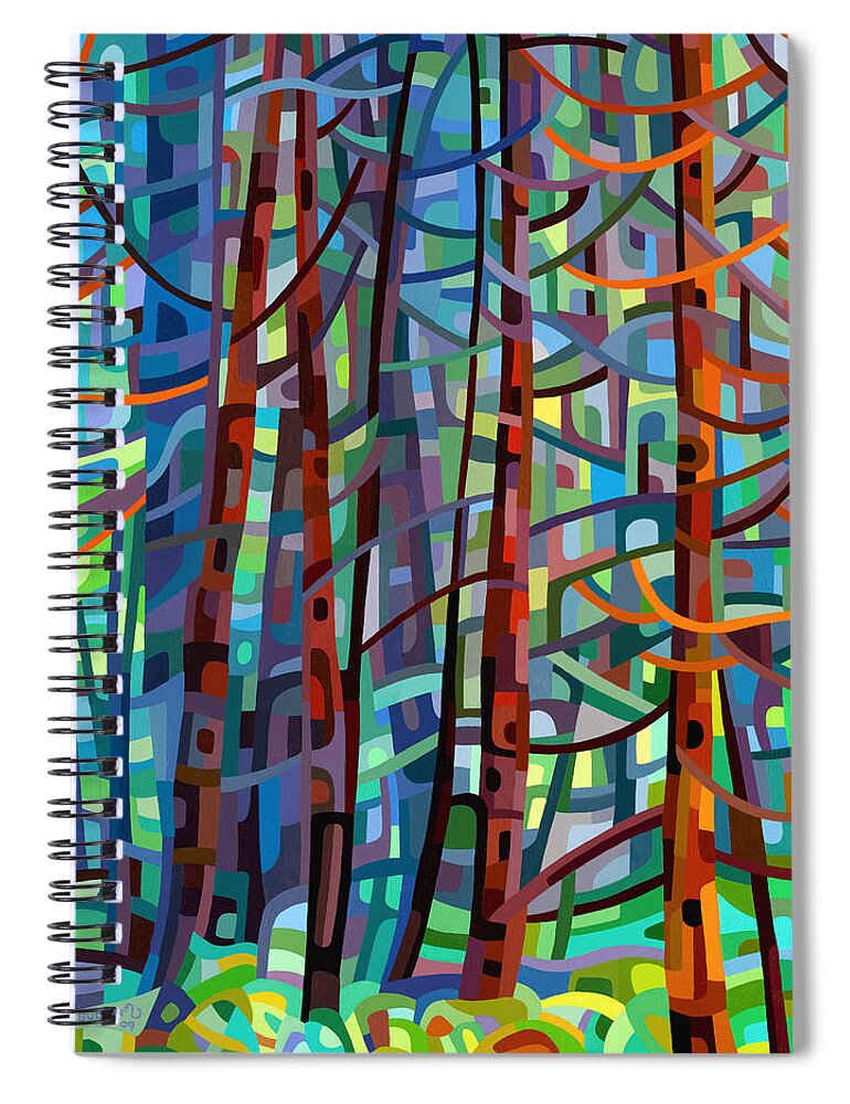Abstract Spiral Notebook featuring the painting In a Pine Forest by Mandy Budan