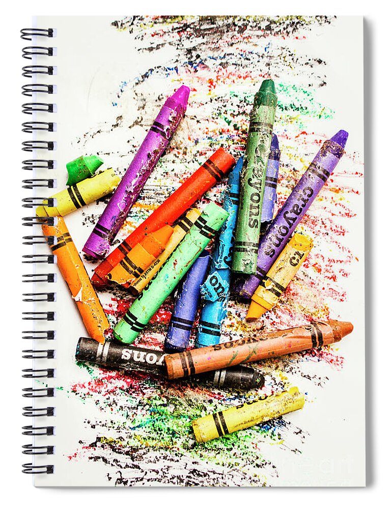 Crayon Spiral Notebook featuring the photograph In colours of broken crayons by Jorgo Photography