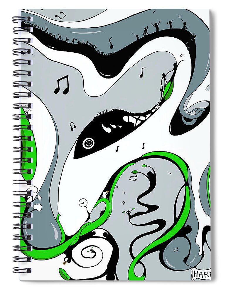Jazz Spiral Notebook featuring the drawing In Harmony by Craig Tilley
