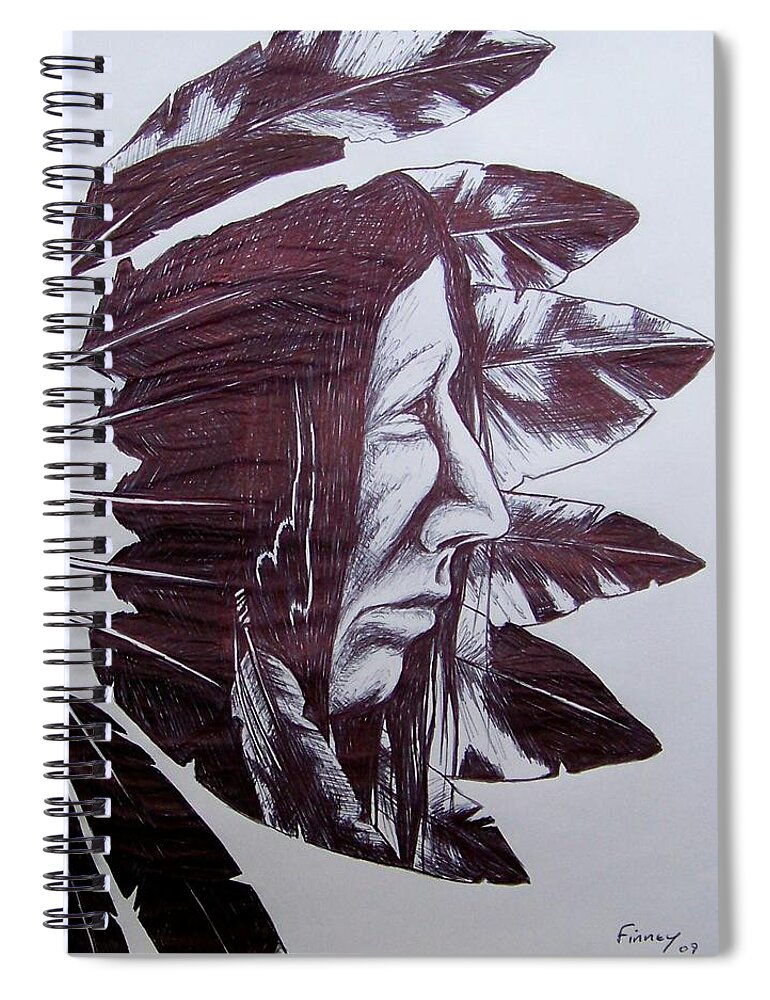 Indian Feathers Spiral Notebook featuring the drawing Indian Feathers by Michael TMAD Finney