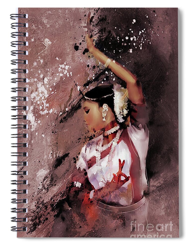 Indian Kathak Dance Spiral Notebook featuring the painting Indian Kathak Dancer art 45H by Gull G