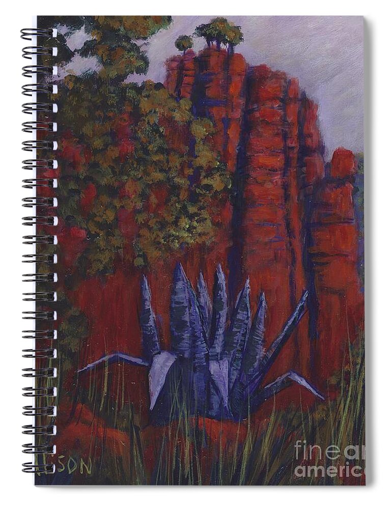 Landscape Spiral Notebook featuring the painting Indian Lodge Courtyard Fort Davis, TX by Allison Constantino