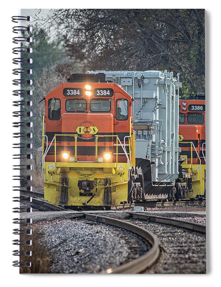Train Spiral Notebook featuring the photograph Indiana Southern Railroad 3384 and 3386 at Elnora Indiana by Jim Pearson