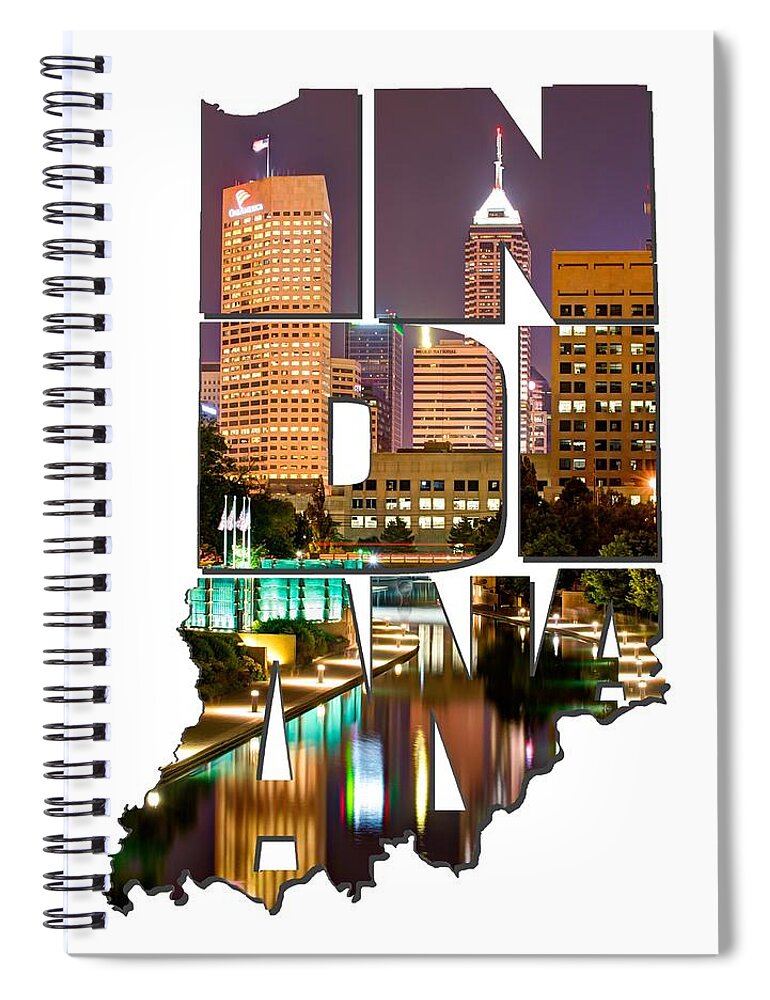 Typography Spiral Notebook featuring the photograph Indiana Typography - Indianapolis Skyline - Canal Walk Bridge View by Gregory Ballos