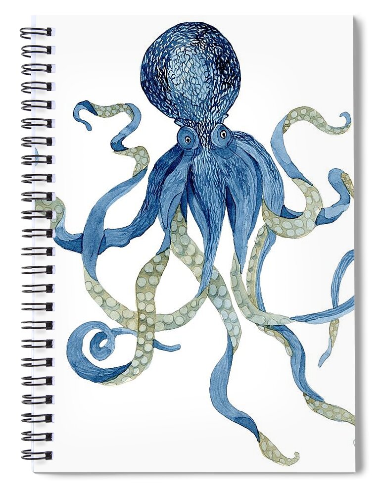 Indigo Spiral Notebook featuring the painting Indigo Ocean Blue Octopus by Audrey Jeanne Roberts