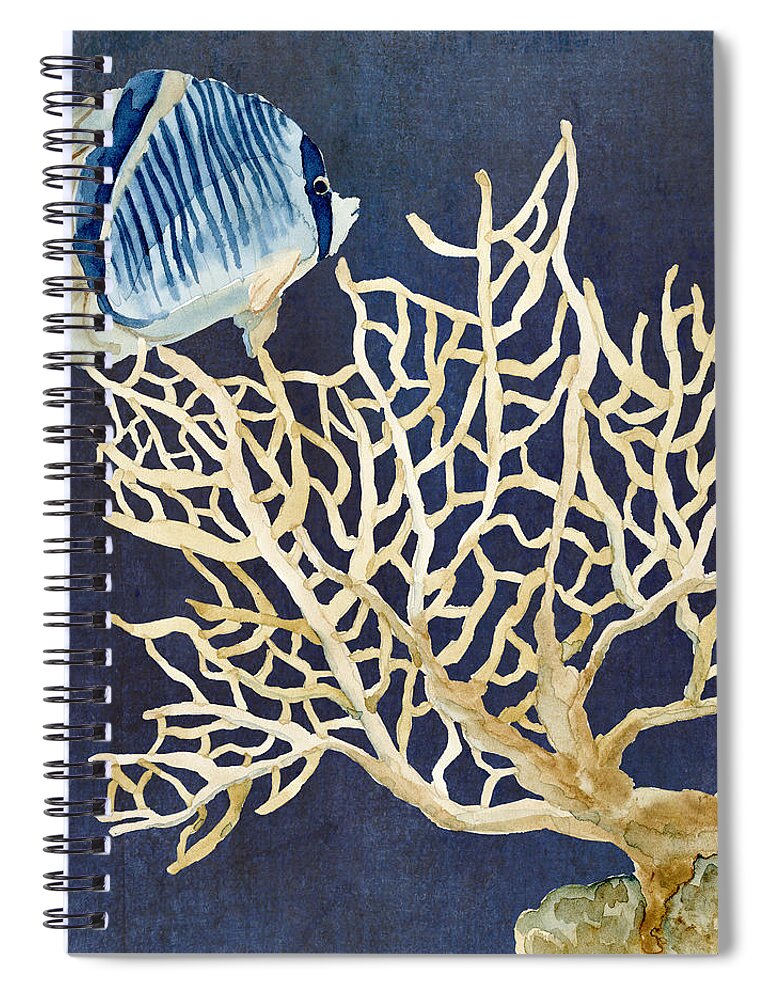 Angel Fish Spiral Notebook featuring the painting Indigo Ocean - Tan Fan Coral n Angelfish by Audrey Jeanne Roberts