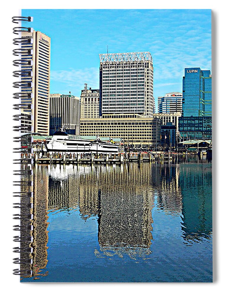Baltimore Spiral Notebook featuring the photograph Inner Harbor Reflections by Emmy Marie Vickers