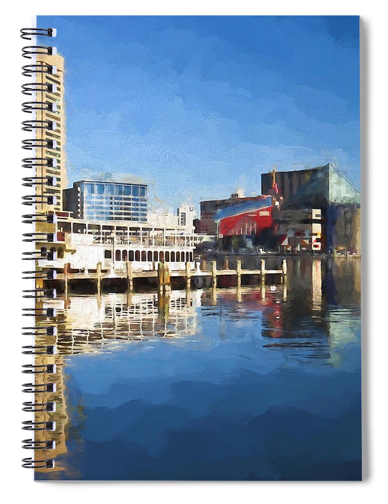 Baltimore Inner Harbor Spiral Notebook featuring the painting Inner Harbor Reflections by Kerri Farley