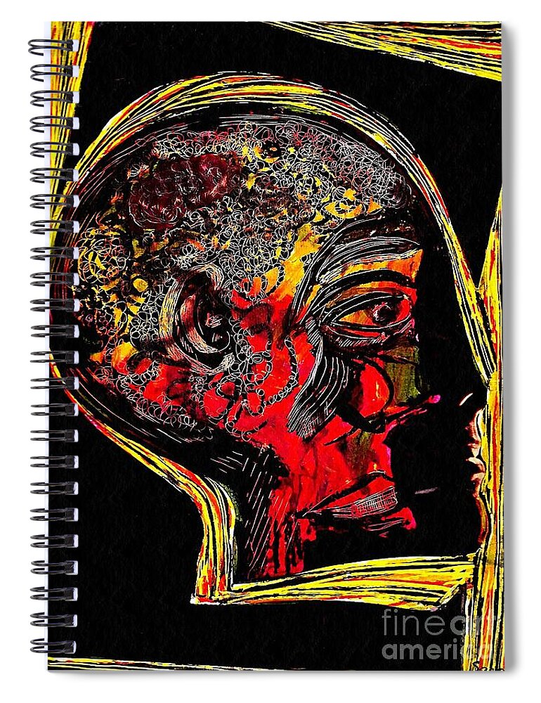 Head Spiral Notebook featuring the mixed media Inner Man by Sarah Loft