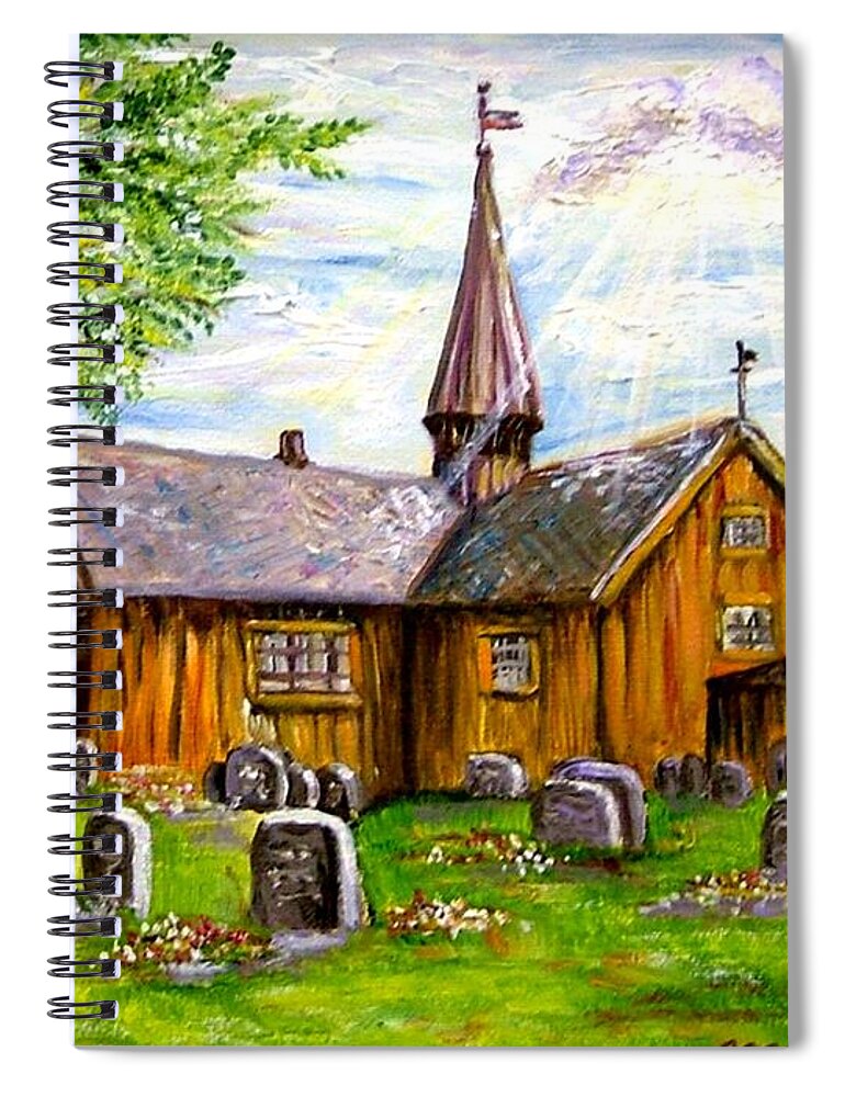 Norway Spiral Notebook featuring the painting Innset Kirke -- Norway by Carol Allen Anfinsen