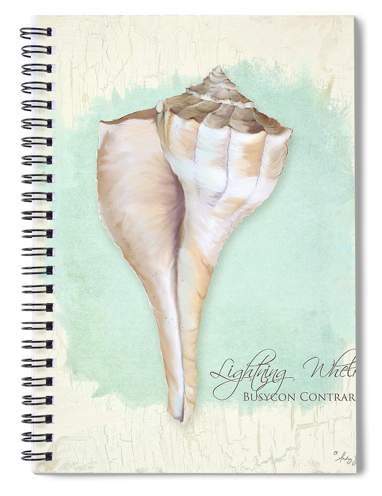 Lightning Whelk Shell Spiral Notebook featuring the painting Inspired Coast VII - Lightning Whelk Shell on Board by Audrey Jeanne Roberts