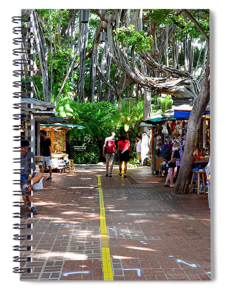 Marketplace Spiral Notebook featuring the photograph International Marketplace - Honolulu Hawaii by Mary Deal