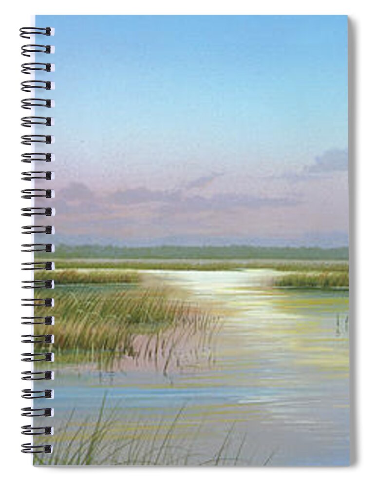 Marsh Spiral Notebook featuring the painting Intracoastal Glimmer by Mike Brown