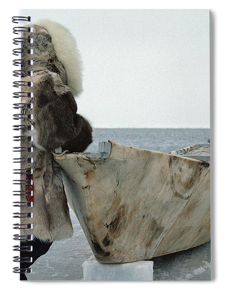 00084438 Spiral Notebook featuring the photograph Inuit Hunter In Traditional Clothes by Flip Nicklin