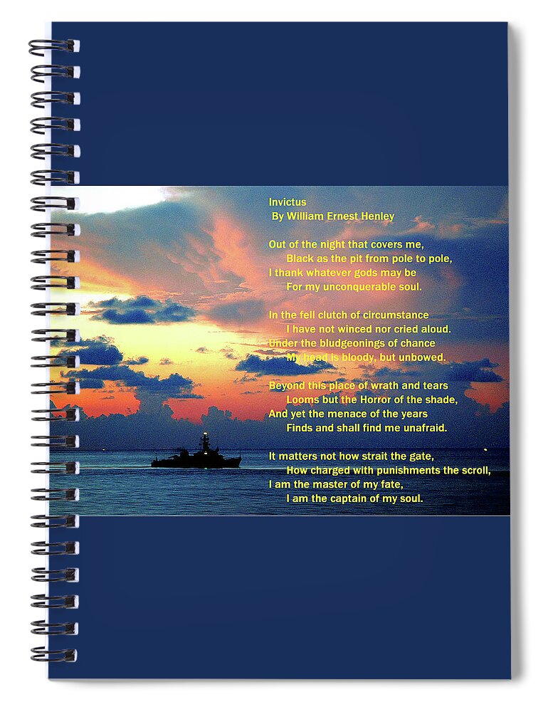 Invictus Spiral Notebook featuring the digital art INVICTUS By William Ernest Henley by Adenike AmenRa