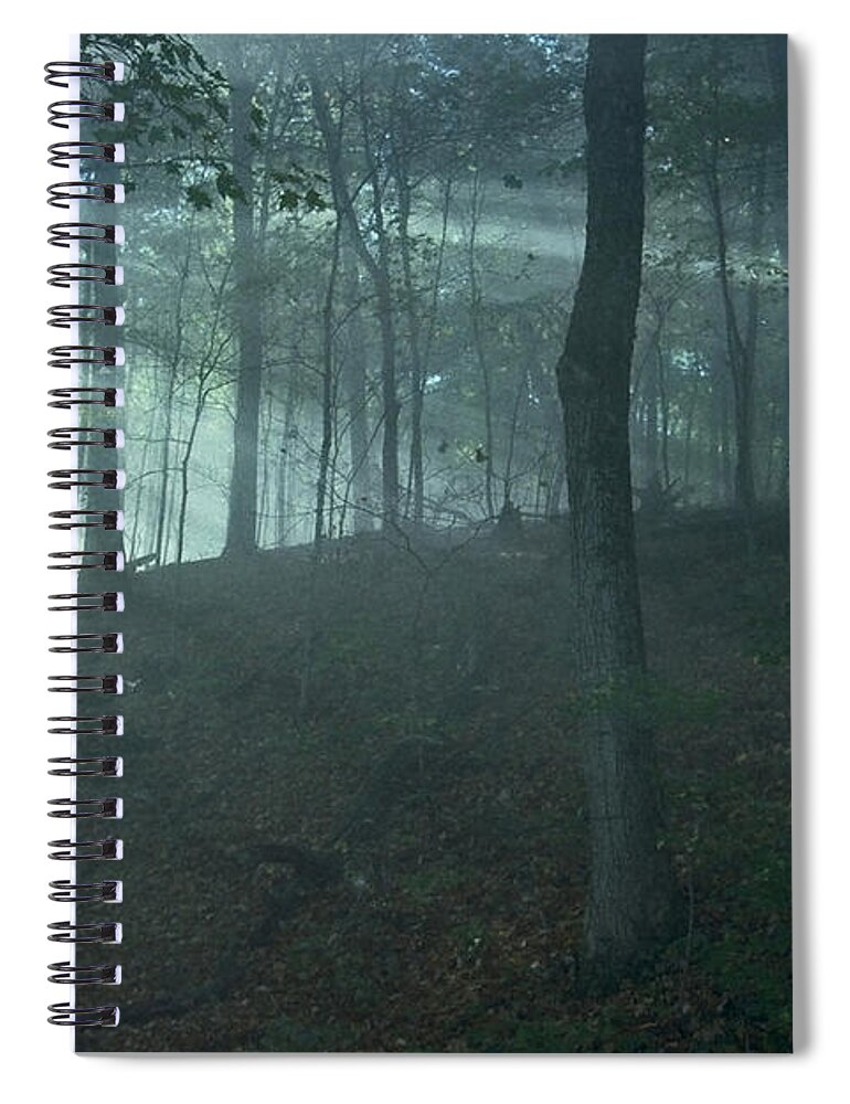 Forest Spiral Notebook featuring the photograph Iowa Fog rays by Sven Brogren