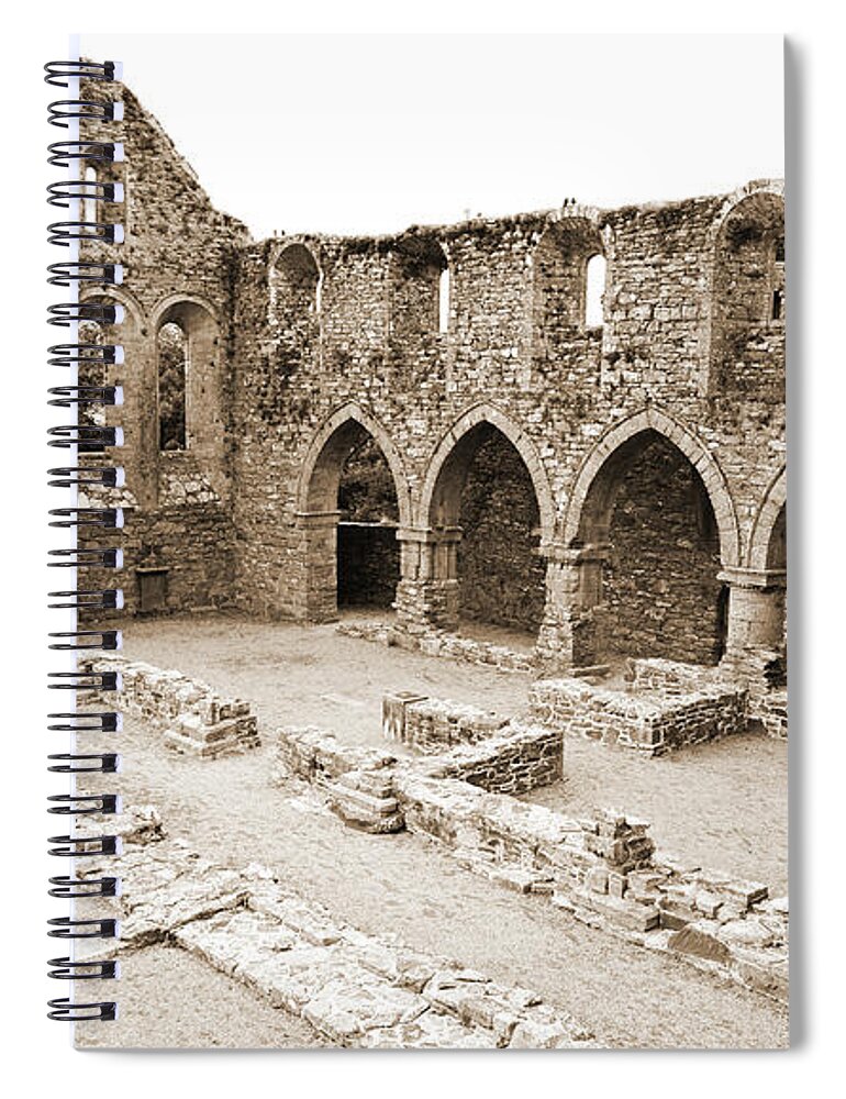 Jerpoint Spiral Notebook featuring the photograph Ireland Jerpoint Abbey Irish Church Medieval Ruins County Kilkenny Sepia by Shawn O'Brien