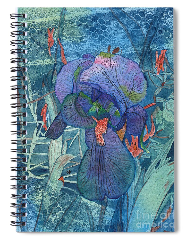 Iris Spiral Notebook featuring the painting Iris Lace with Wild Columbine by Conni Schaftenaar