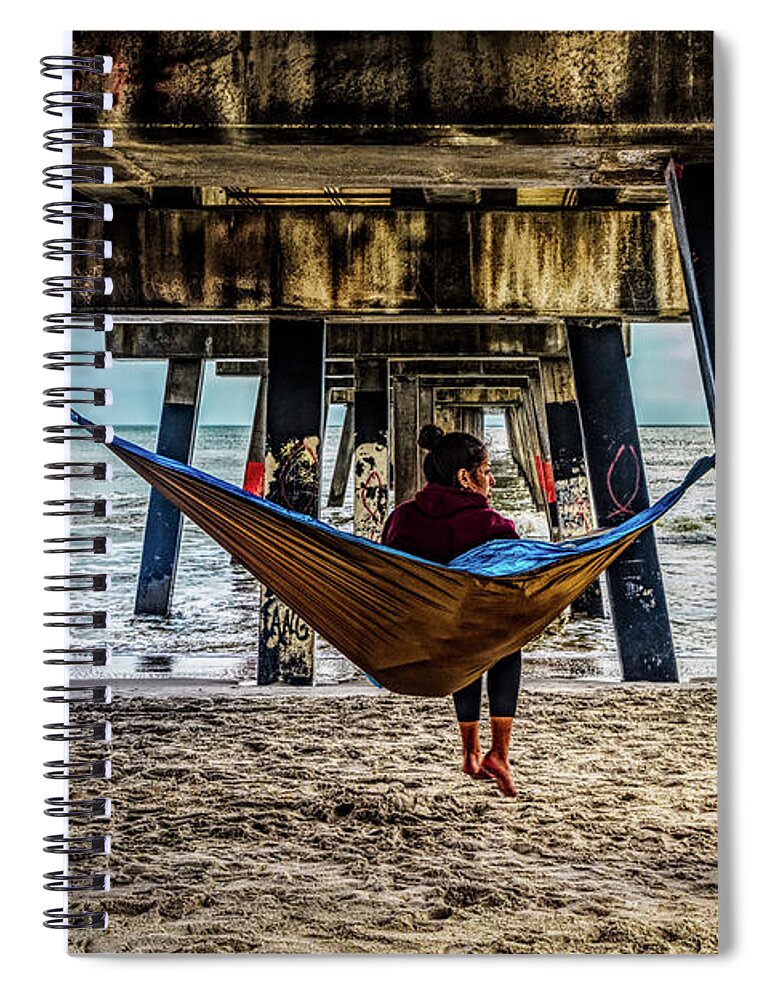 Clouds Spiral Notebook featuring the photograph Island Dreams Under the Pier by Debra and Dave Vanderlaan