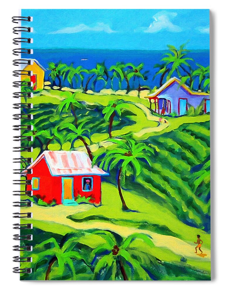 Colorful Houses Spiral Notebook featuring the painting Island Time - Colorful Houses Caribbean Cottages by Rebecca Korpita