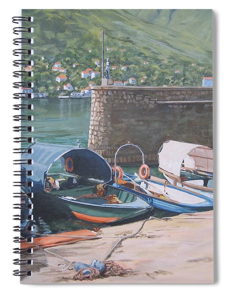 Boats Spiral Notebook featuring the painting Isola Pescatori Fishing Boats by Connie Schaertl