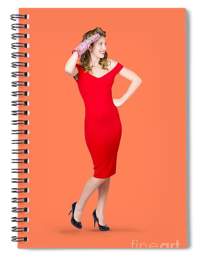 Full Length Spiral Notebook featuring the photograph Isolated female pin up cook on stove watch by Jorgo Photography